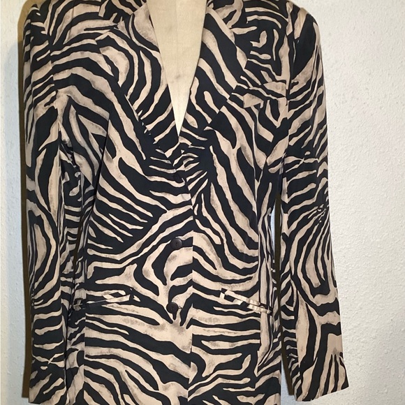 Saks Fifth Avenue zebra print 100% silk blazer jacket size large - Picture 6 of 15